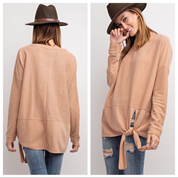 SHARON-Side Tie Terry Knit Casual Fit Top - Picture 2 of 3